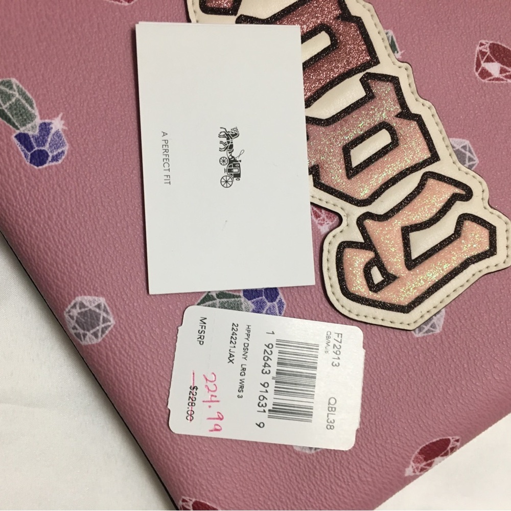 Coach Disney Large Wrislet Clutch Happy Pouch Glitter Pink - Picture 5 of 14
